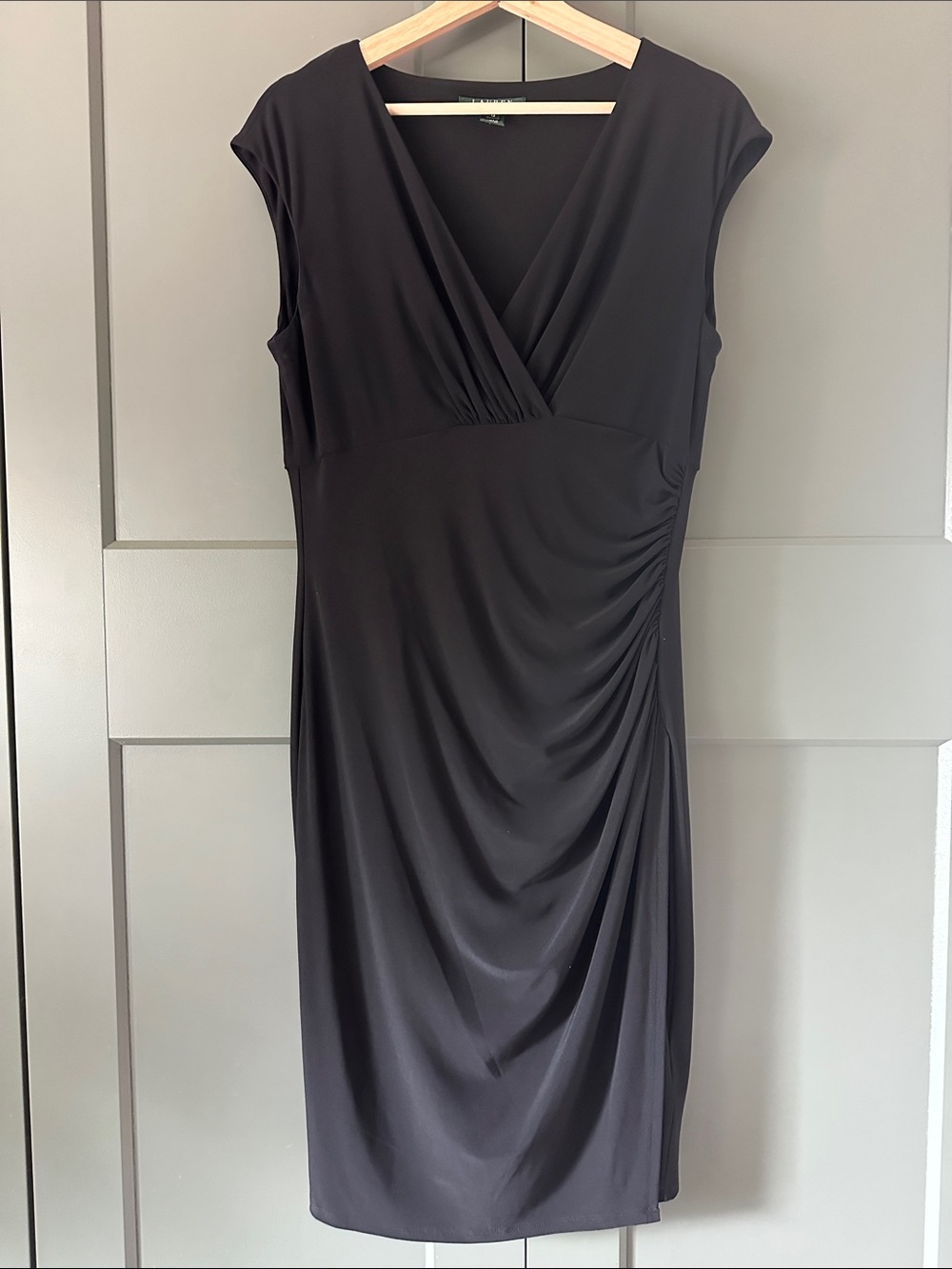 Lauren Ralph Lauren Black Ruched Midi Dress